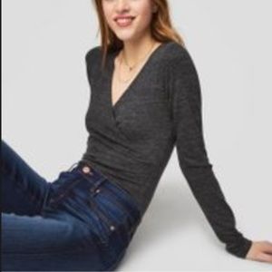 Ann Taylor Loft Charcoal Wrap Body Suit